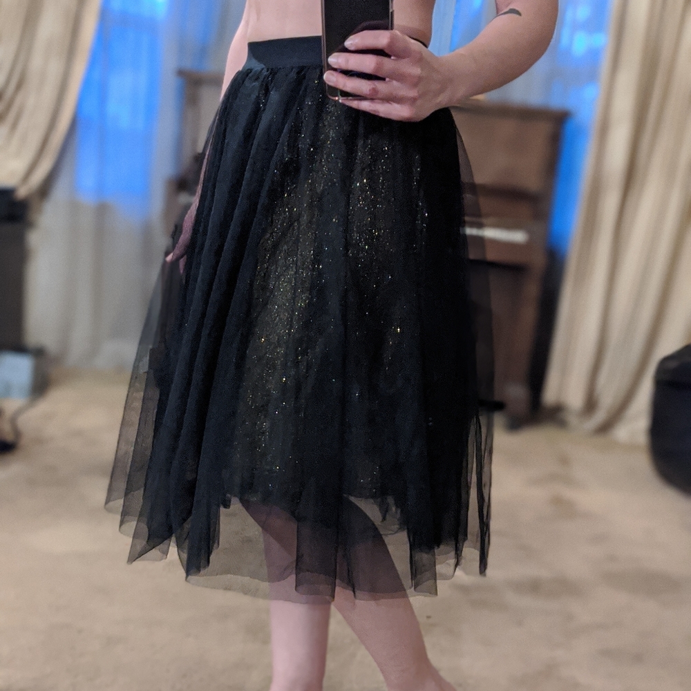 Knee length black tulle skirt